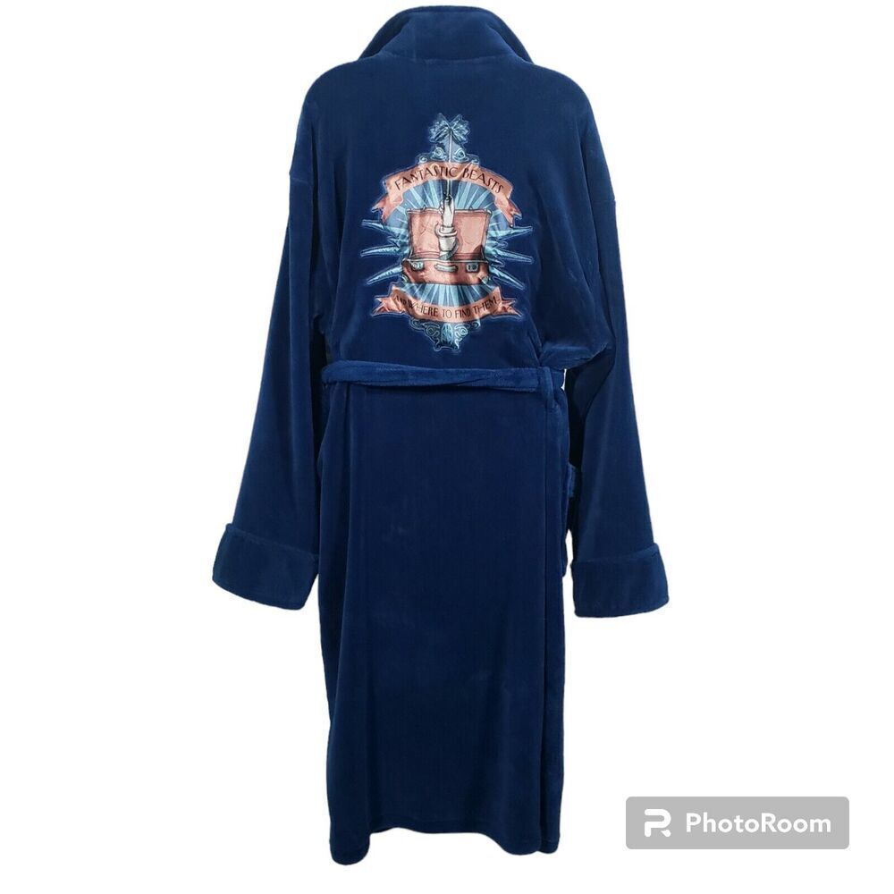 Harry Potter Fantastic Beasts Bath Robe Newt Scamander OS Blue Robe Factory - Picture 2 of 11
